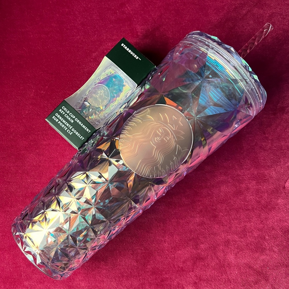 🆕 Starbucks SET Iridescent Kaleidoscope Rainbow Ornament Venti Cup Tumbler NWT
